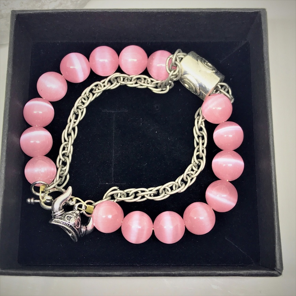 Unique Rose Bead/Chain Bracelet with Viking Charm